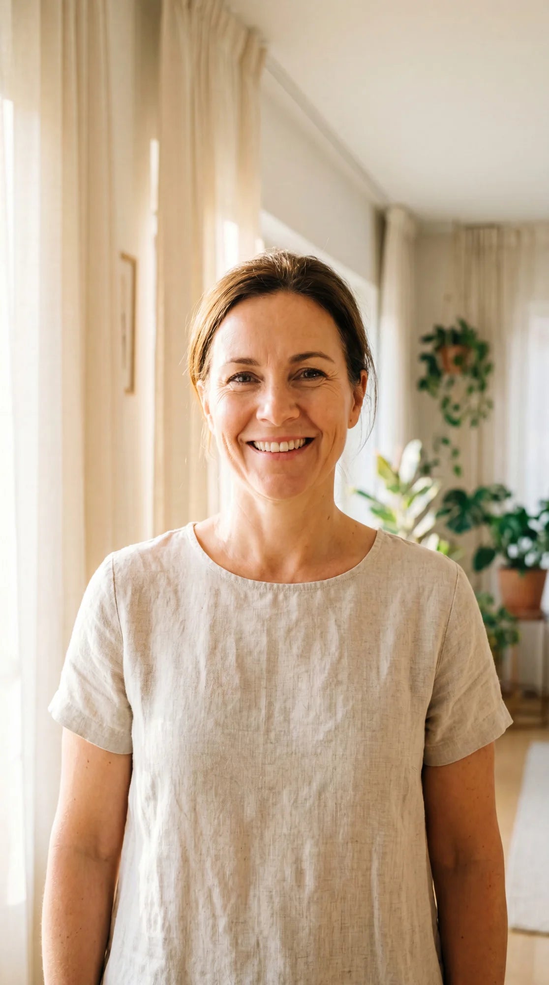 Woman in her 50s by a window
